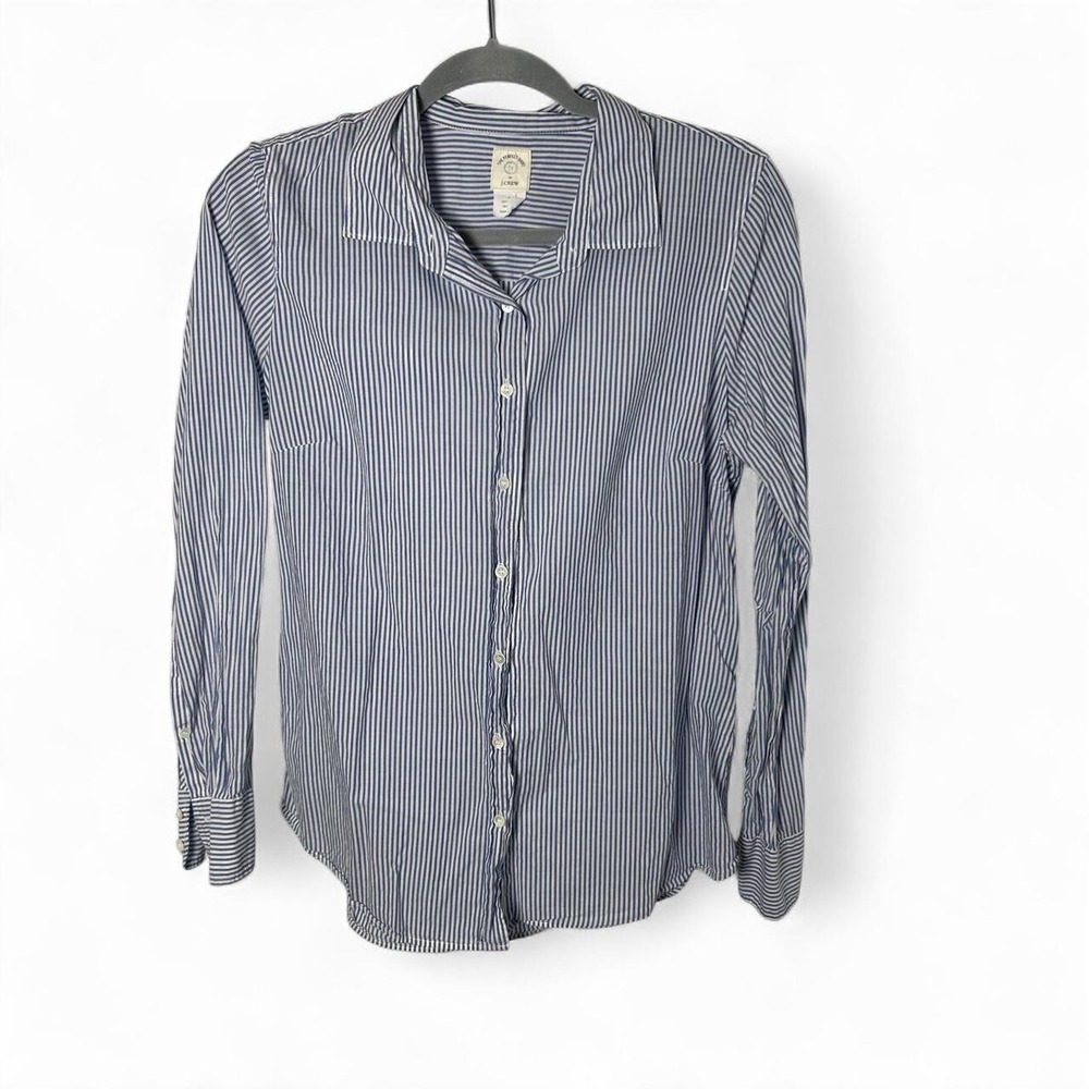 J.Crew blue & white pin‎ striped button-up